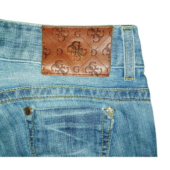 Guess Premium Light Wash Low-Rise Fringe Daredevil Boot Jeans Gold Buttons Sz 26 - Picture 11 of 13